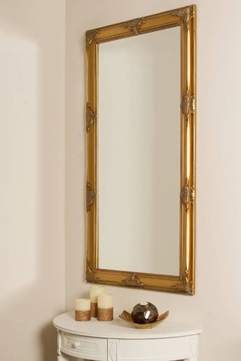 Baroque wall mirror gold 72 x H. 132 cm - Handcrafted baroque mirror with wooden frame and beautiful decorations