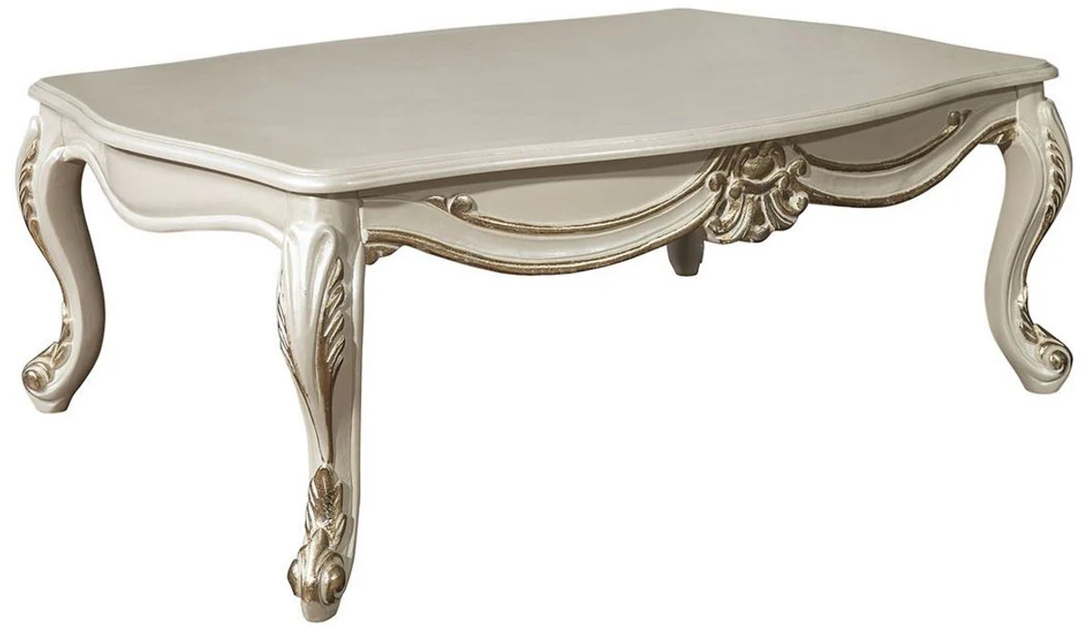 Luxury baroque coffee table cream / gold 113 x 85 x H. 45 cm - Rectangular solid wood living room table - Baroque furniture