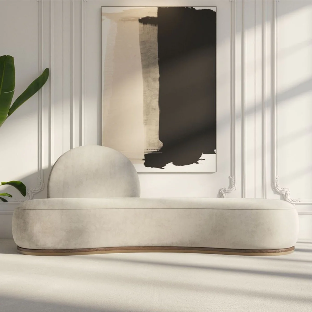 Luxury velvet sofa gray / brown / brass 230 x 100 x H. 86 cm - Curved living room sofa - Hotel sofa - Living room furniture - Hotel furniture - Luxury furniture