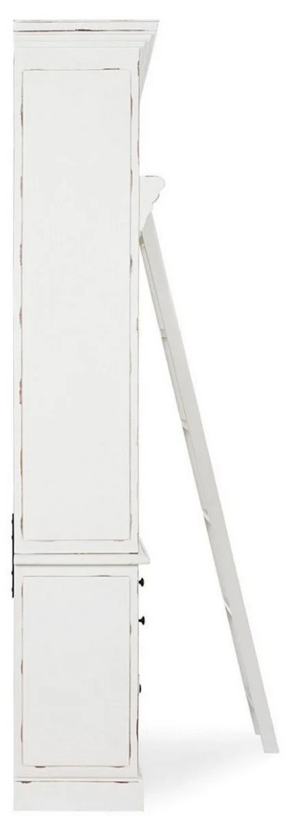Country house style cabinet with ladder antique white 143.5 x 40.6 x H. 233.7 cm - bookcase - shelf cabinet - living room cabinet - office cabinet - country house style furniture
