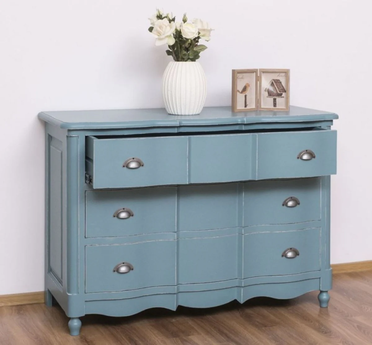 Country house style chest of drawers antique light blue 130 x 57 x H. 90 cm - solid wood cabinet with 3 drawers - country house style furniture