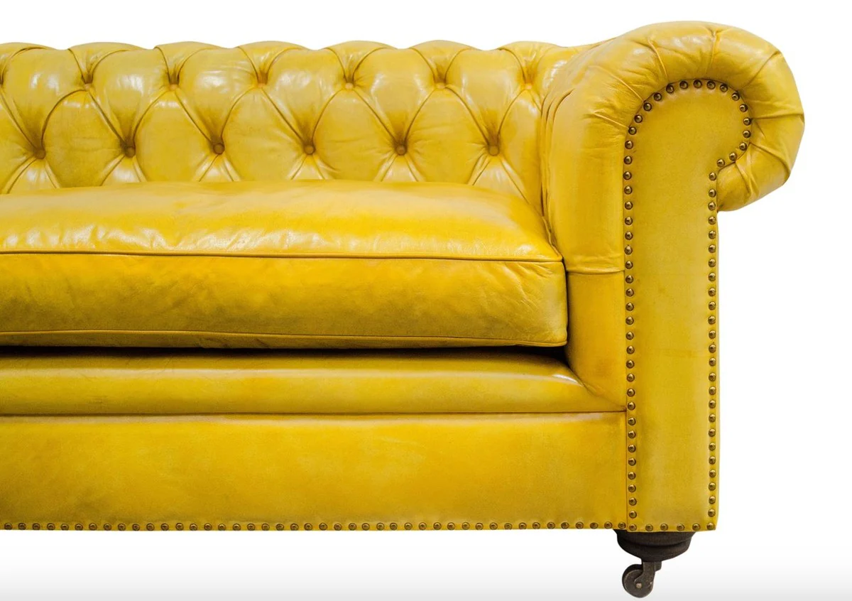 Luxury Chesterfield 2 seater sofa yellow 242 x 100 x H. 71 cm - Luxury leather furniture