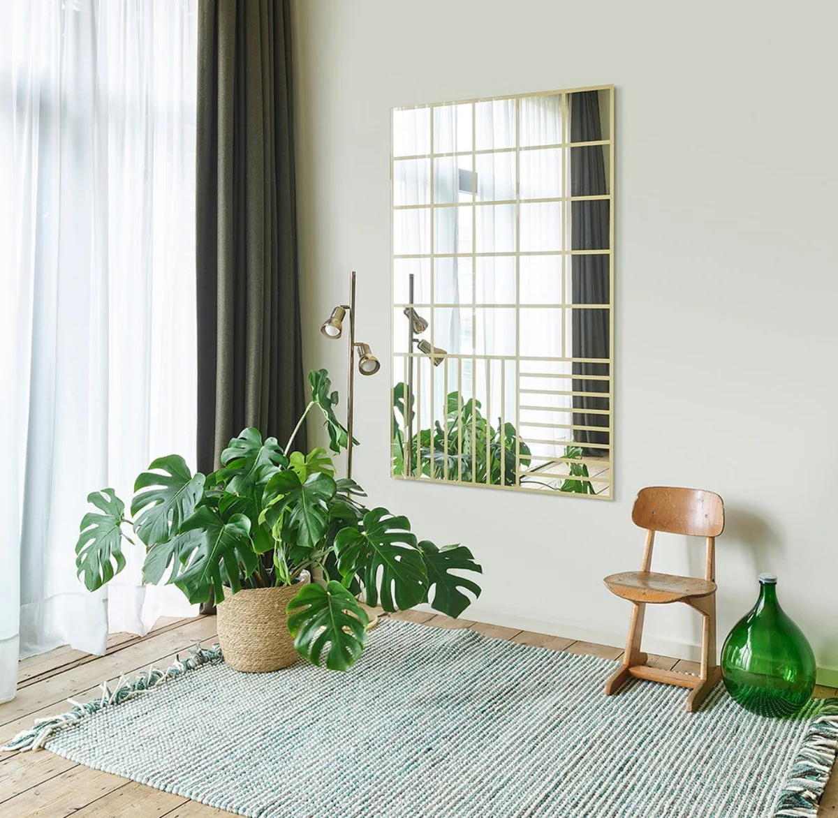 Luxury wall mirror gold 100 x 2.5 x H. 158 cm - Rectangular mirror with pattern - Luxury furniture