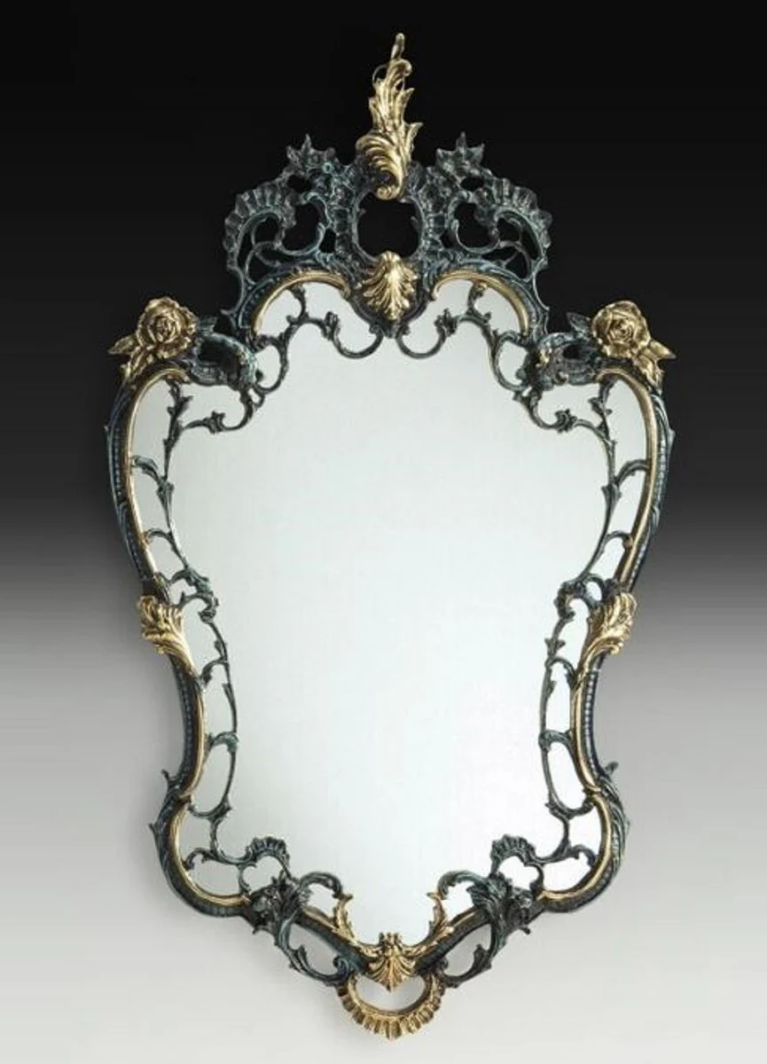 Luxury Baroque Bronze Mirror Blue / Gold H. 110 cm - Baroque Furniture