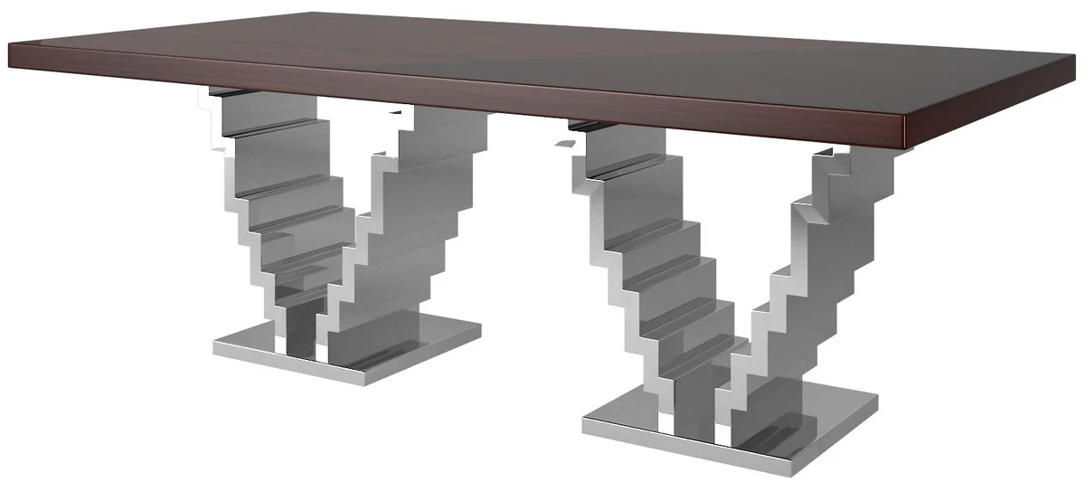 Luxury Art Deco dining table dark brown / silver 215 x 115 x H. 75 cm - Noble dining room table - Kitchen table - Art Deco dining room furniture