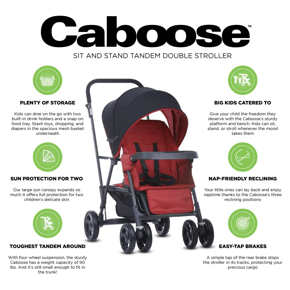 Caboose Sitz- und Stand-Doppelkinderwagen mit Rücksitzbank und Stehplattform, 3-Wege-Liegesitzen, optionalem Rücksitz und universellem Autositzadapter (schwarz)