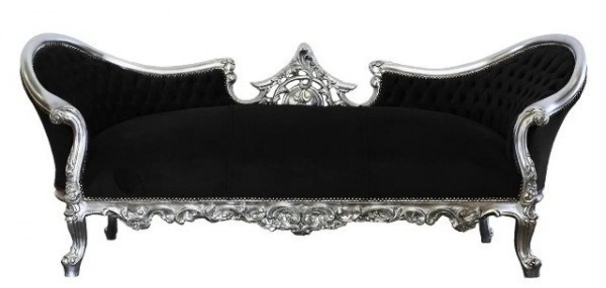 Barock Sofa Vampire Schwarz / Silber - Limited Edition - Lounge Couch