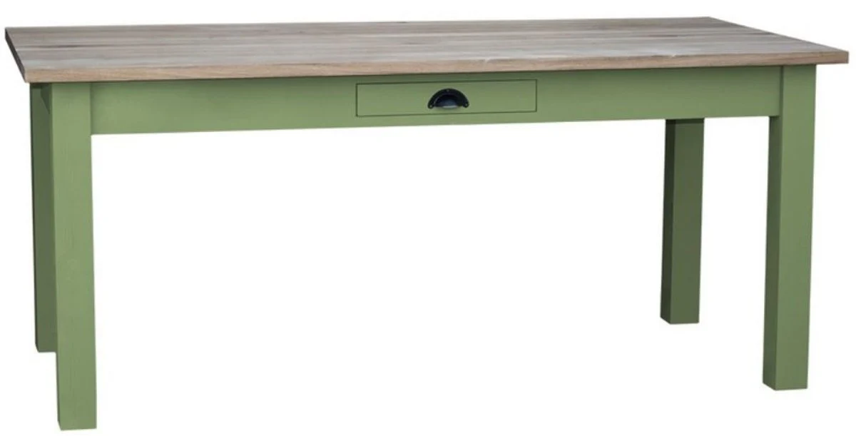 Country house style dining table with drawer green / natural colors - various sizes - dining room furniture