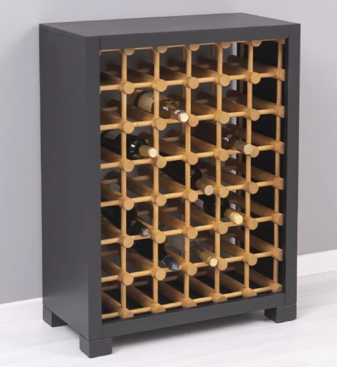 Country house style solid wood wine cabinet black / natural colors 68 x 35 x H. 68 cm - Solid wood wine rack in country house style - Solid wood bar furniture - Country house style bar furniture