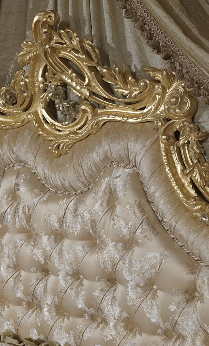 Luxury Baroque bedroom set - 1 double bed with headboard & 1 canopy & 2 bedside tables & 1 bench - Baroque bedroom furniture - Baroque hotel furniture - Noble & magnificent