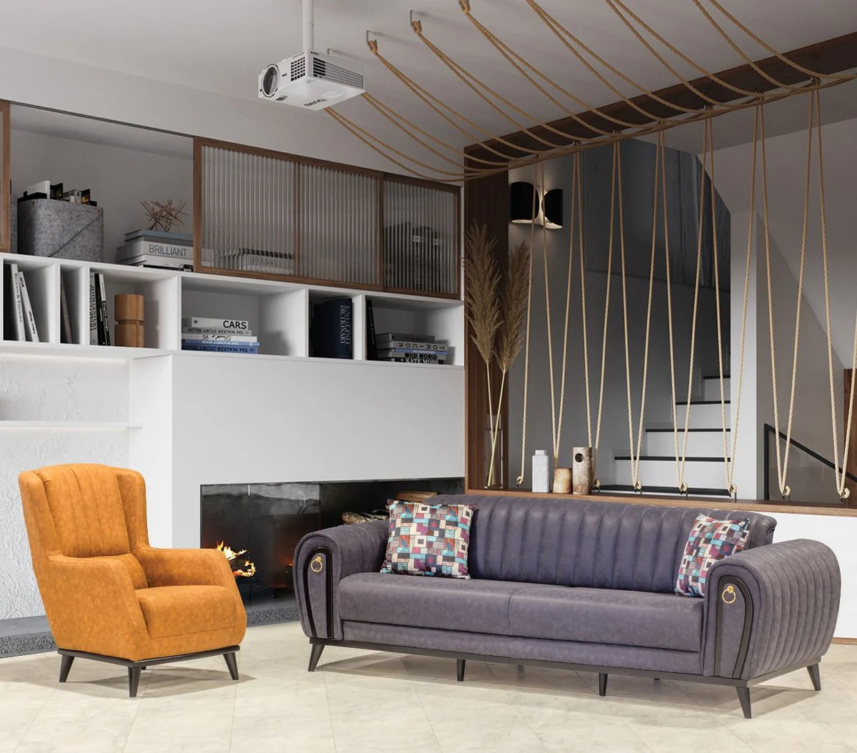 Luxury sofa bed purple / black / gold 222 x 90 x H. 80 cm - Modern living room sofa - Luxury living room furniture