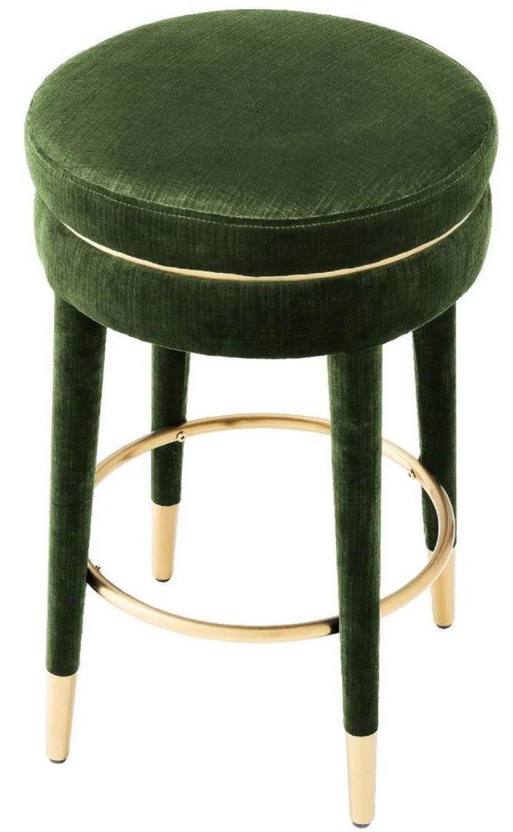 Luxury bar stool dark green / brass Ø 41 x H. 68 cm - Round velvet stool - Luxury furniture