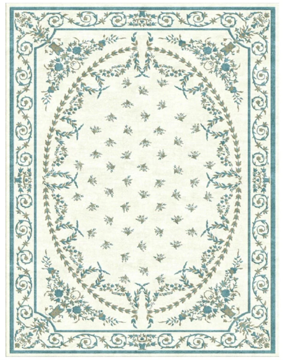 Luxury Baroque Living Room Carpet Cream / Green / Gold - Various Sizes