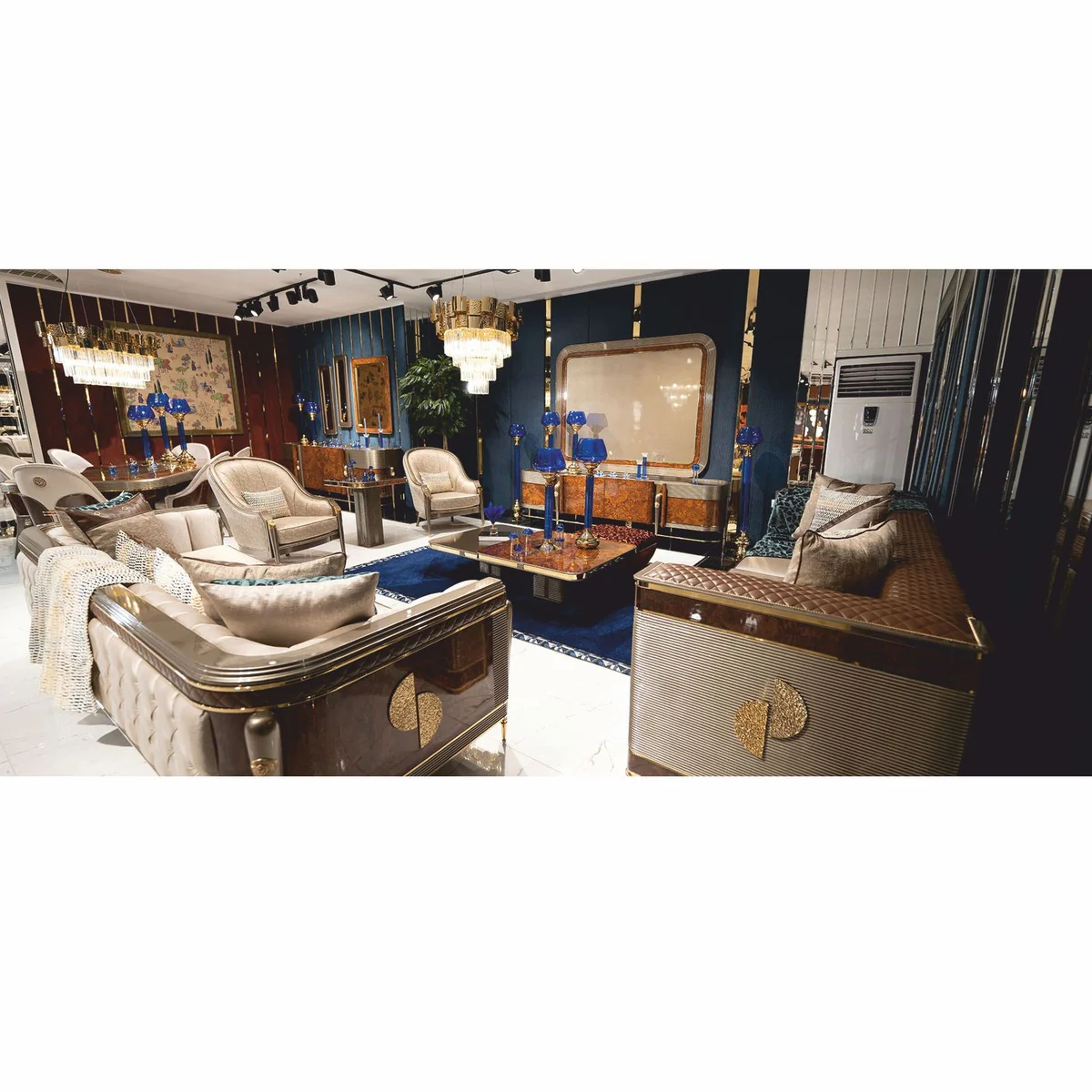 Luxury Sofa Gray / Brown / Gold 280 cm - Living Room & Hotel Furniture