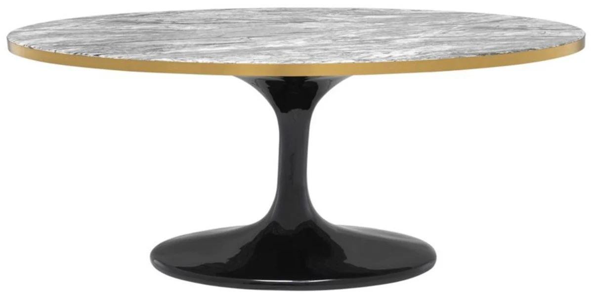 Luxury coffee table gray / brass / black 120 x 60 x H. 50.5 cm - Oval living room table