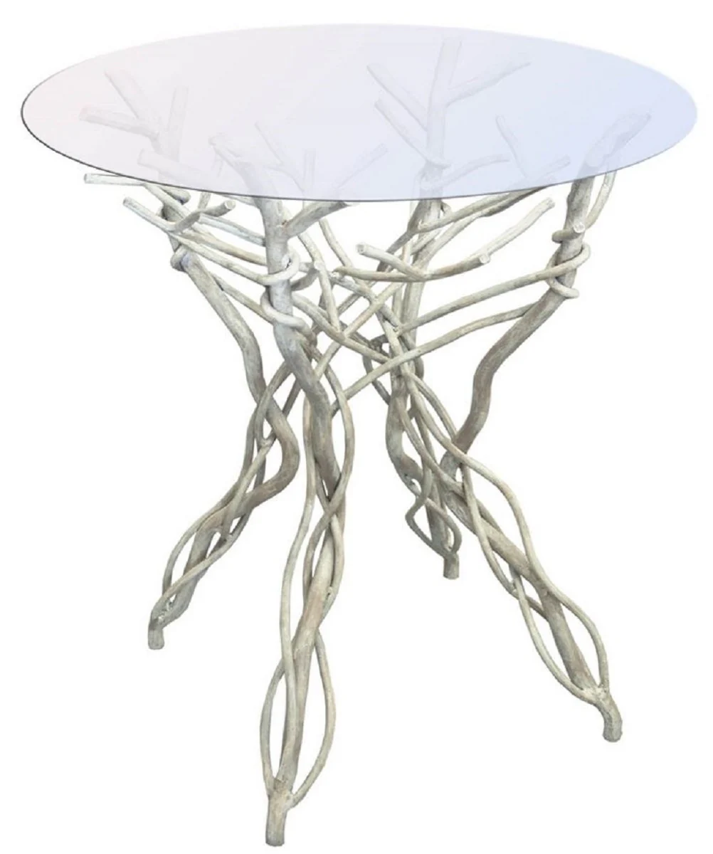 Luxury Art Nouveau table gray Ø 60 x H. 75 cm - Hand-forged wrought iron garden table with glass top - Luxury Art Nouveau garden and dining room furniture