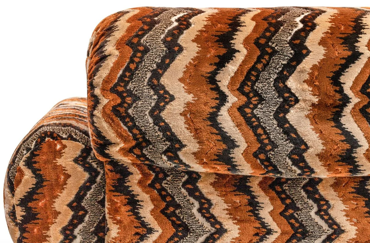 Luxury 70s design sofa beige / brown / black 228 x 93 x H. 70 cm - Retro living room sofa with wheels - 70s design living room furniture