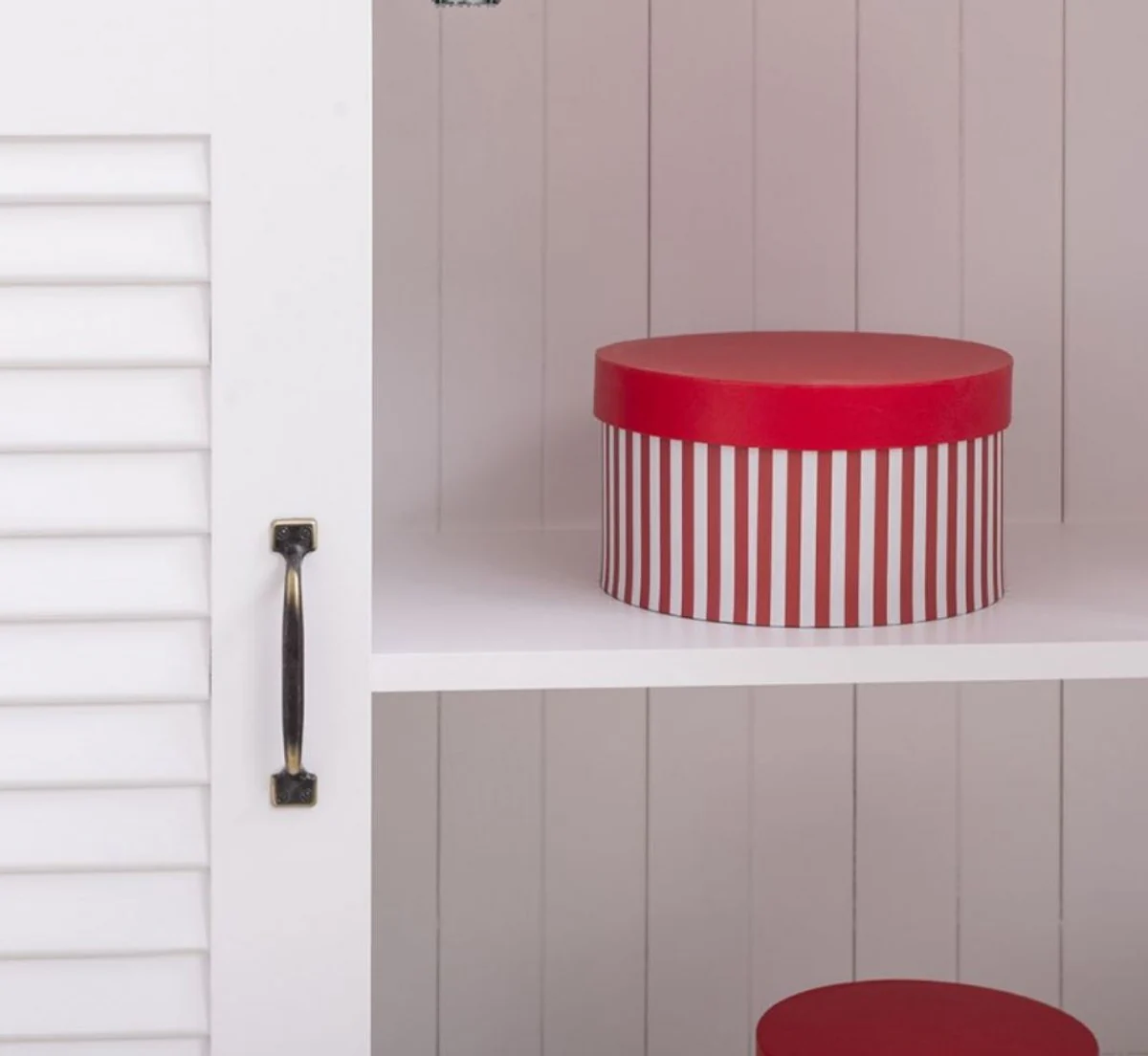 Country house style solid wood cabinet with 4 doors white 64 x 39 x H. 210 cm - shelf cabinet - living room cabinet - display cabinet - country house style furniture