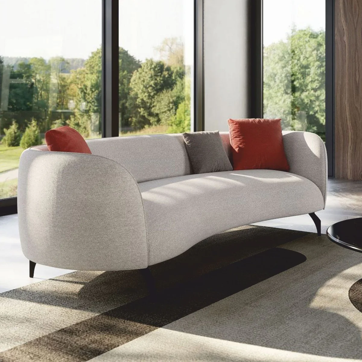 Luxus Sofa Hellgrau / Schwarz 240 cm - Luxus Wohnzimmer & Hotel Möbel