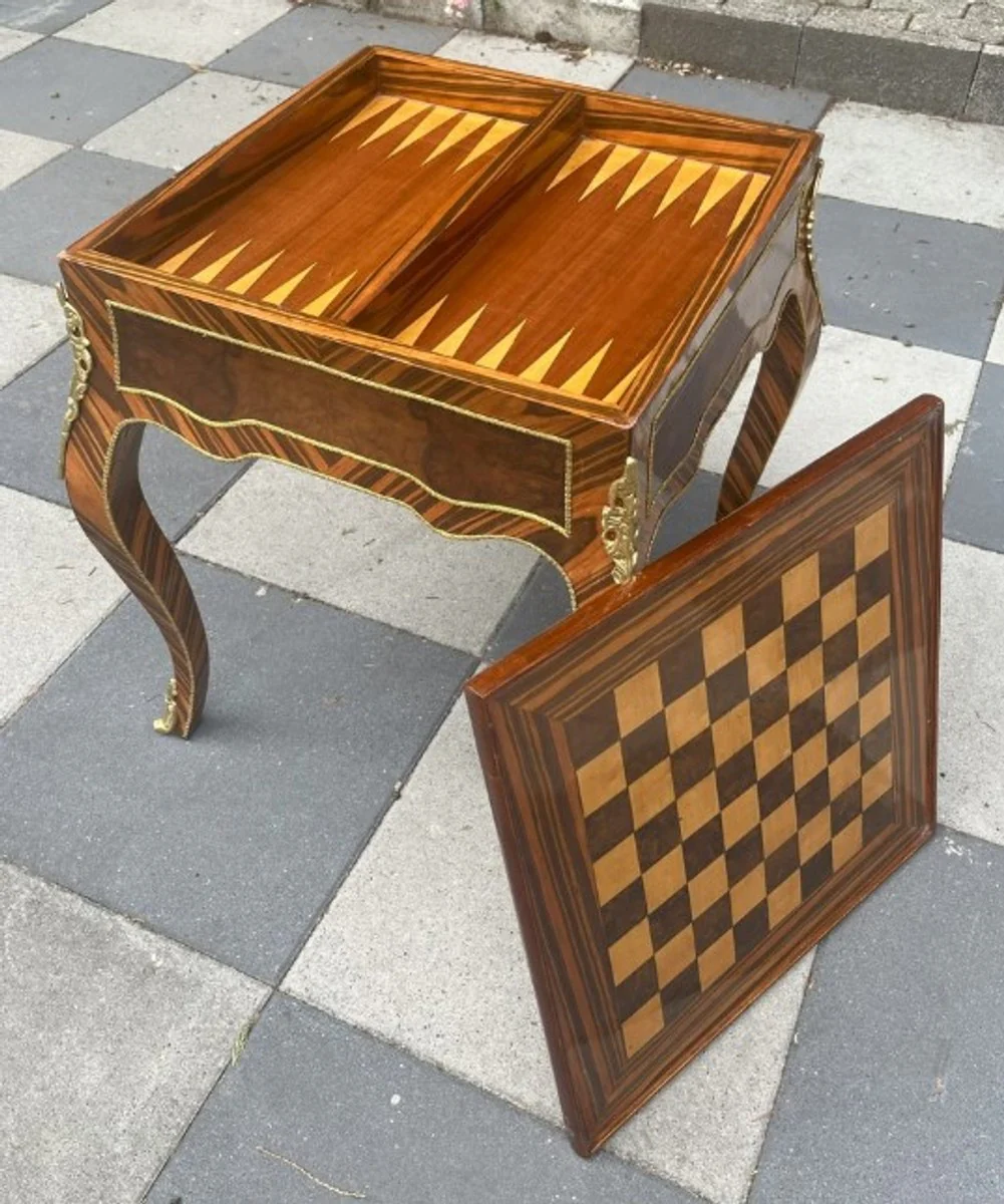 Baroque game table with chess & backgammon playing surface dark brown / brass 60 x 60 x H. 71 cm - antique style furniture