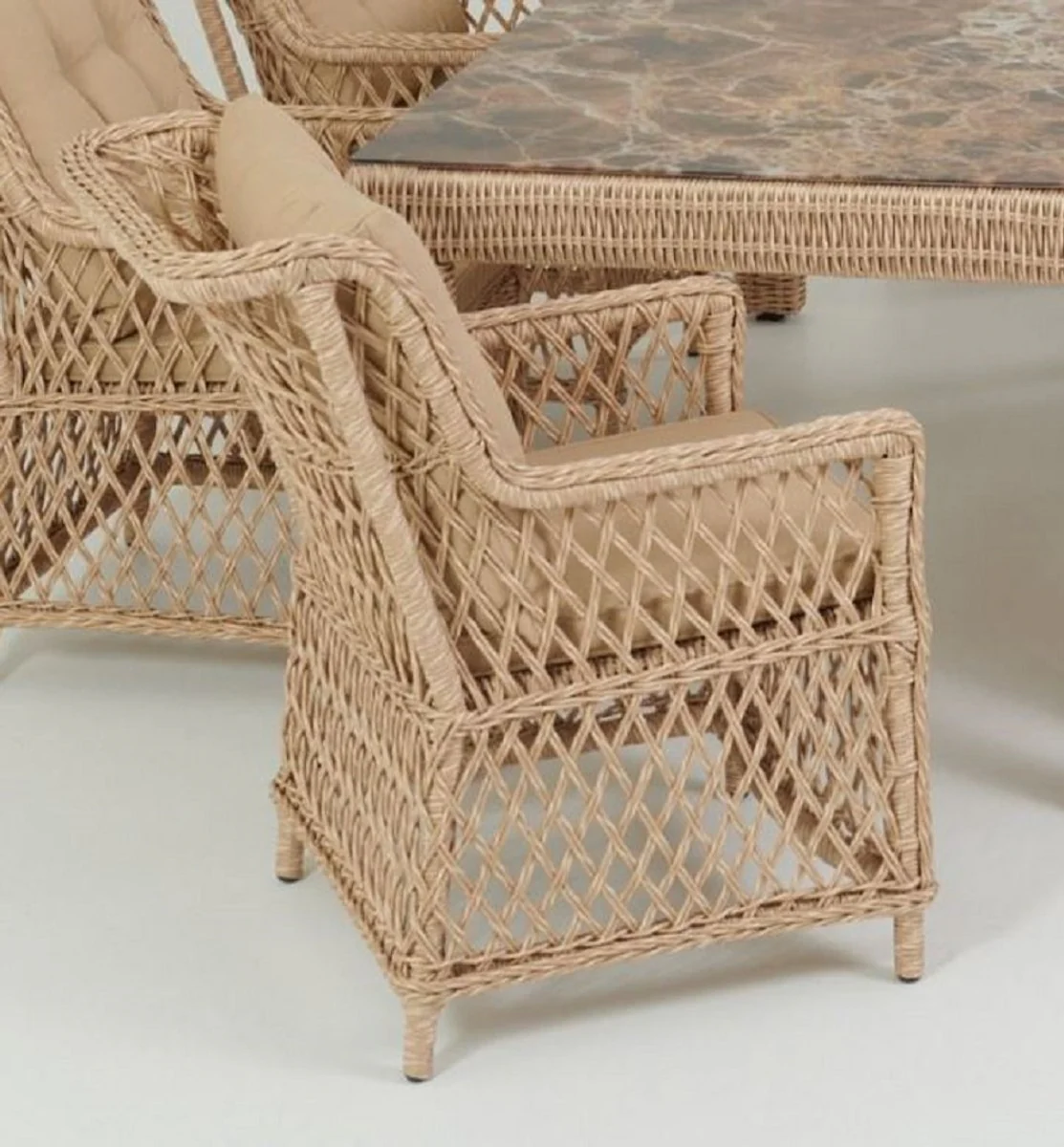 Luxury garden chair set of 6 natural colors / beige 57 x 61 x H. 80 cm - Rattan chairs with armrests and cushions - Modern rattan garden and patio furniture