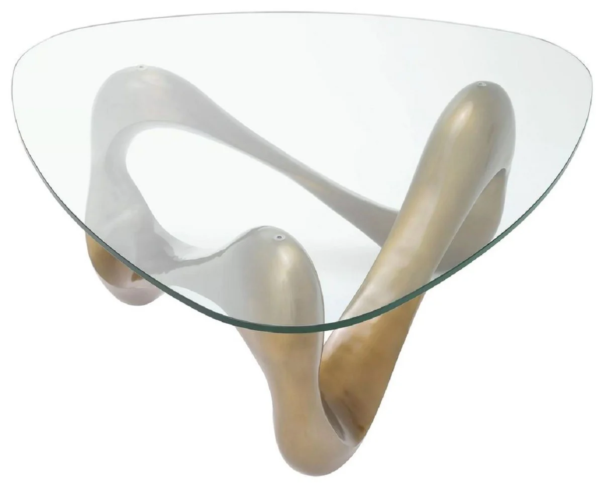 Luxury coffee table vintage brass 100.5 x 98 x H. 43.5 cm - aluminum living room table with glass top - living room furniture - luxury furniture - luxury furnishings - living room furnishings