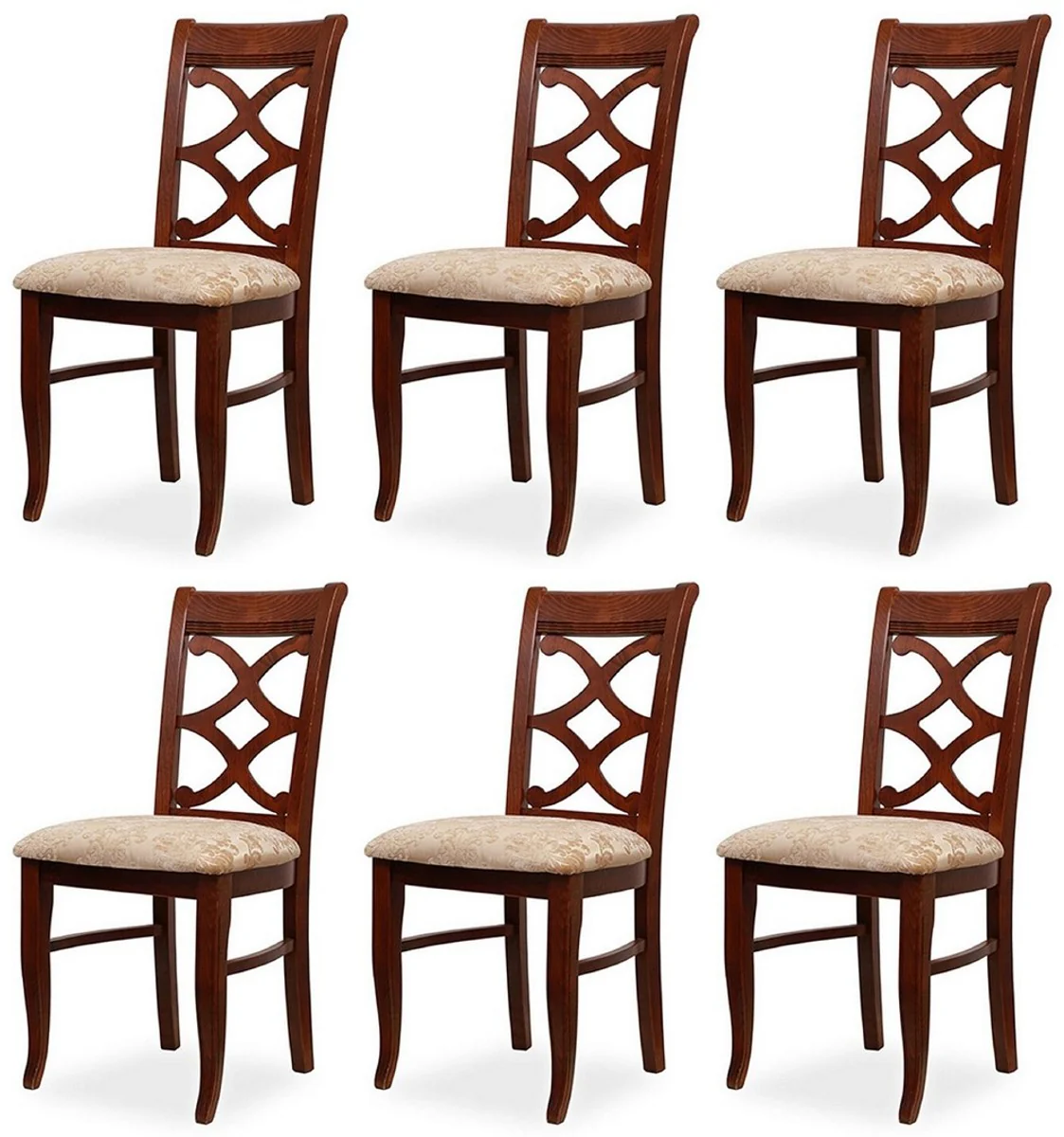 Biedermeier dining room chair set of 6 beige / dark brown 49 x 56 x H. 92 cm - Solid wood kitchen chairs - Solid wood dining room furniture - Biedermeier dining room furniture