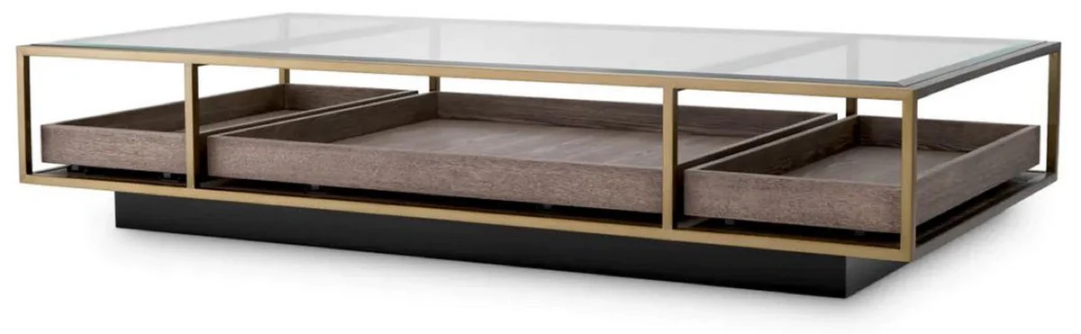 Luxury coffee table brass / gray / black 180 x 90 x H. 37 cm - Rectangular living room table with glass top - Hotel table - Living room furniture - Hotel furniture - Luxury furniture