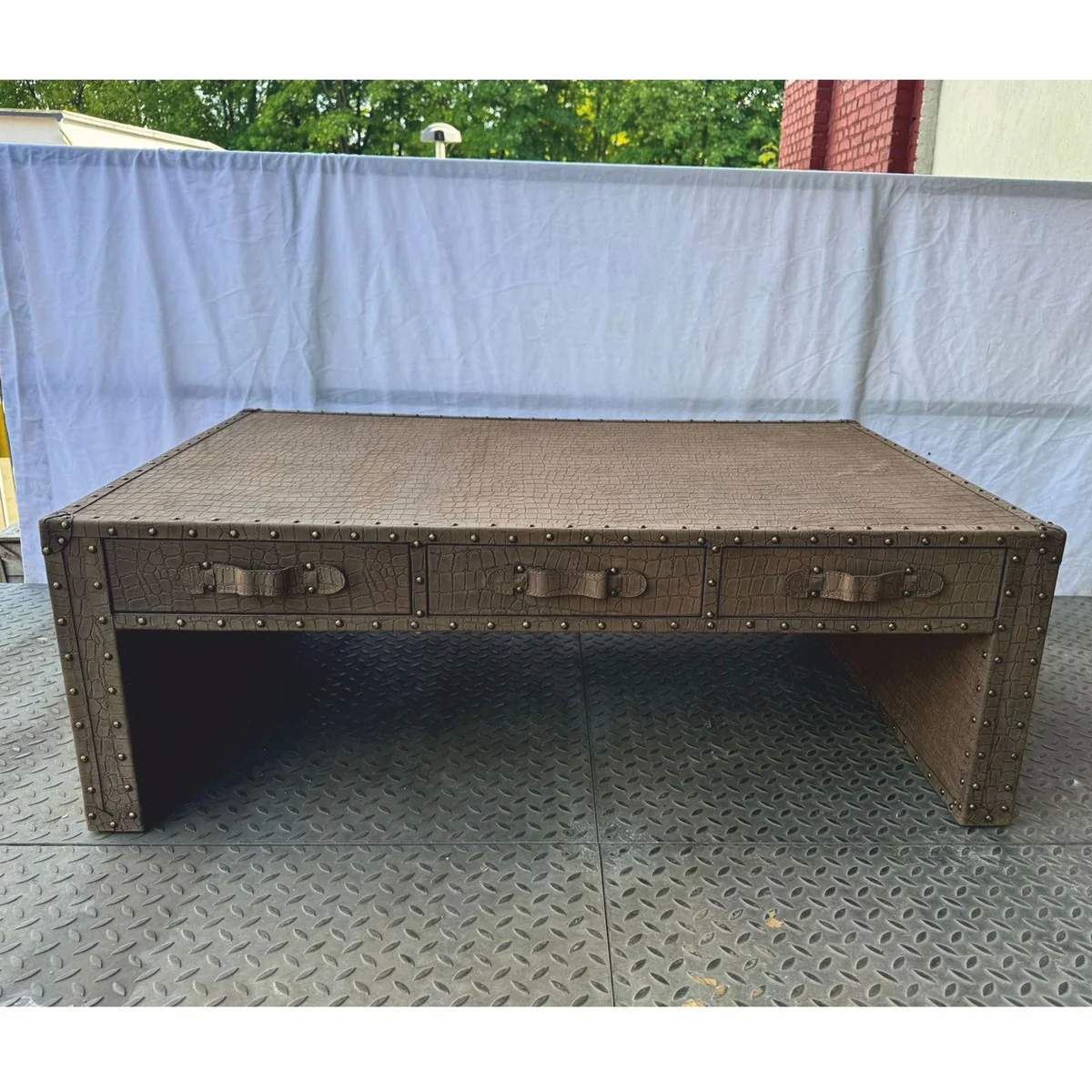 Luxury leather coffee table in suitcase look brown 132 cm - living room furniture