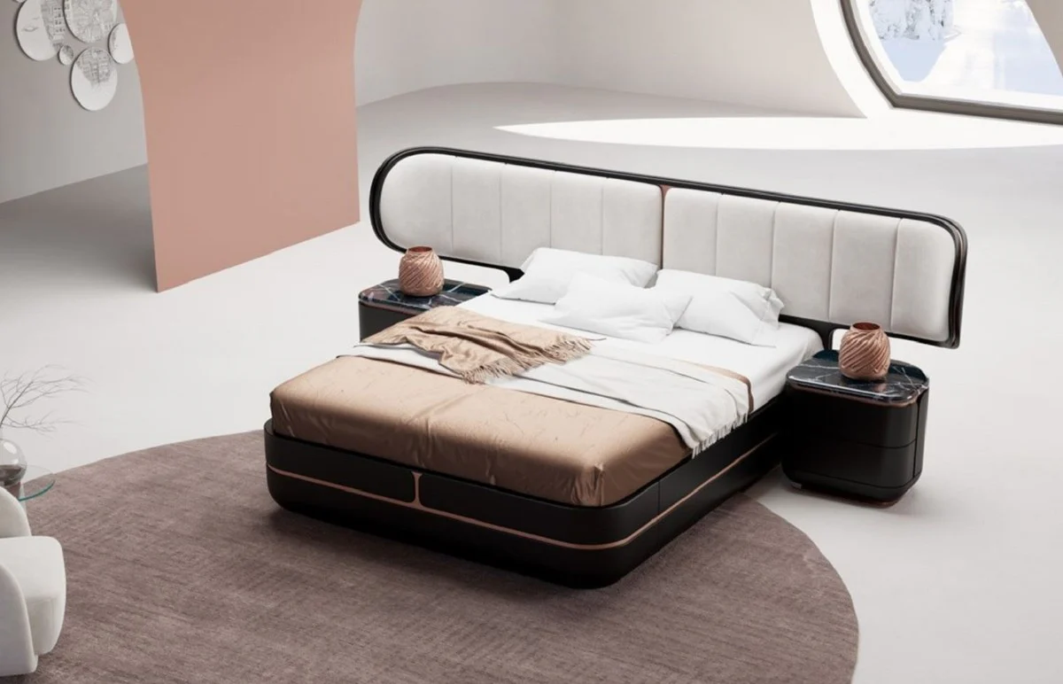 Luxury bedroom set gray / black / copper - 1 double bed with headboard & 2 nightstands - Luxury bedroom furniture - Luxury bedroom furnishings