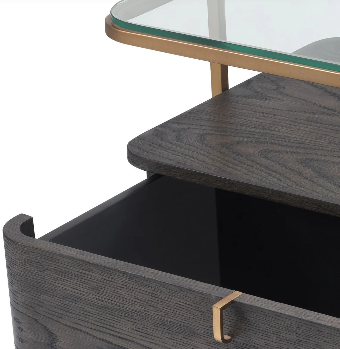 Luxury side table mocha / brass 65 x 46 x H. 57 cm - Elegant bedside table with glass top and drawer - Luxury furniture