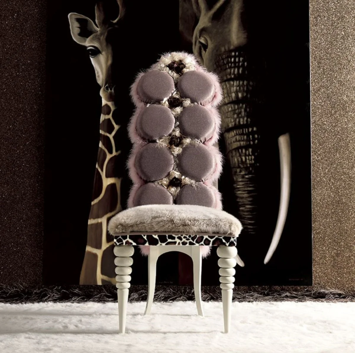 Luxury Baroque Dining Room Chair Purple / Gray / White - Magnificent solid wood chair in Baroque style - Baroque dining room furniture - Baroque castle furniture - First class quality - Made in Italy