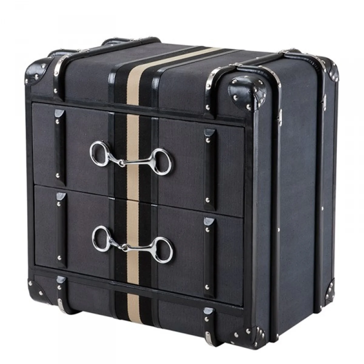 Luxury drawer cabinet in vintage suitcase design Dark Gray Canvas - 2 drawers - Art Deco Baroque Art Nouveau suitcase cabinet night cabinet