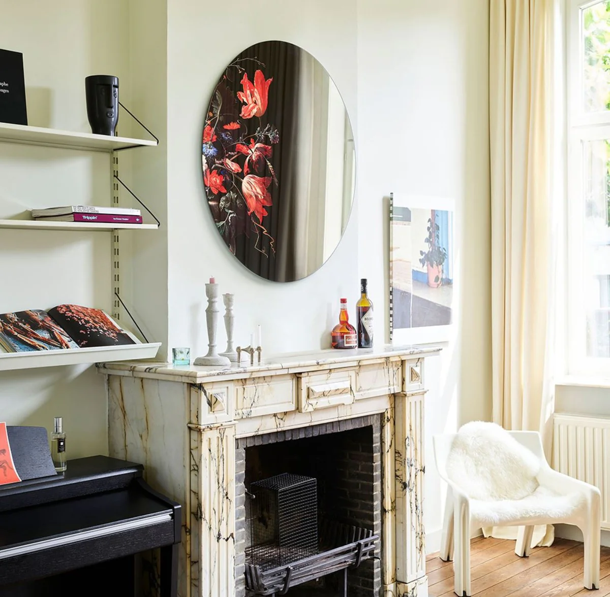 Luxury wall mirror multicolored Ø 100 cm - round mirror with flower design - luxury collection