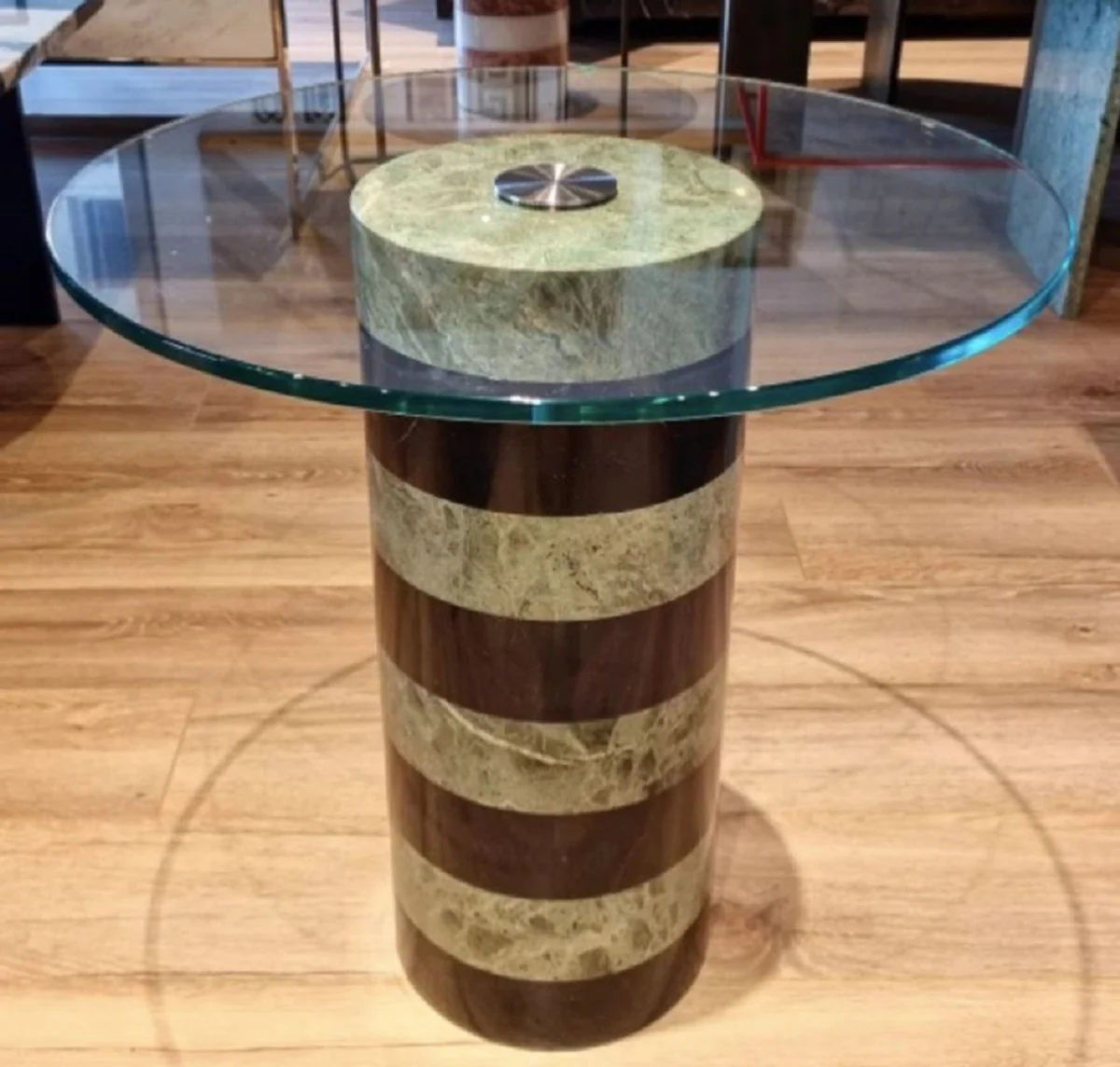 Luxury side table black / gray Ø 48 x H. 50 cm - Round marble table with glass top - Living room furniture - Luxury furniture - Marble furniture - Luxury furnishings - Living room furnishings