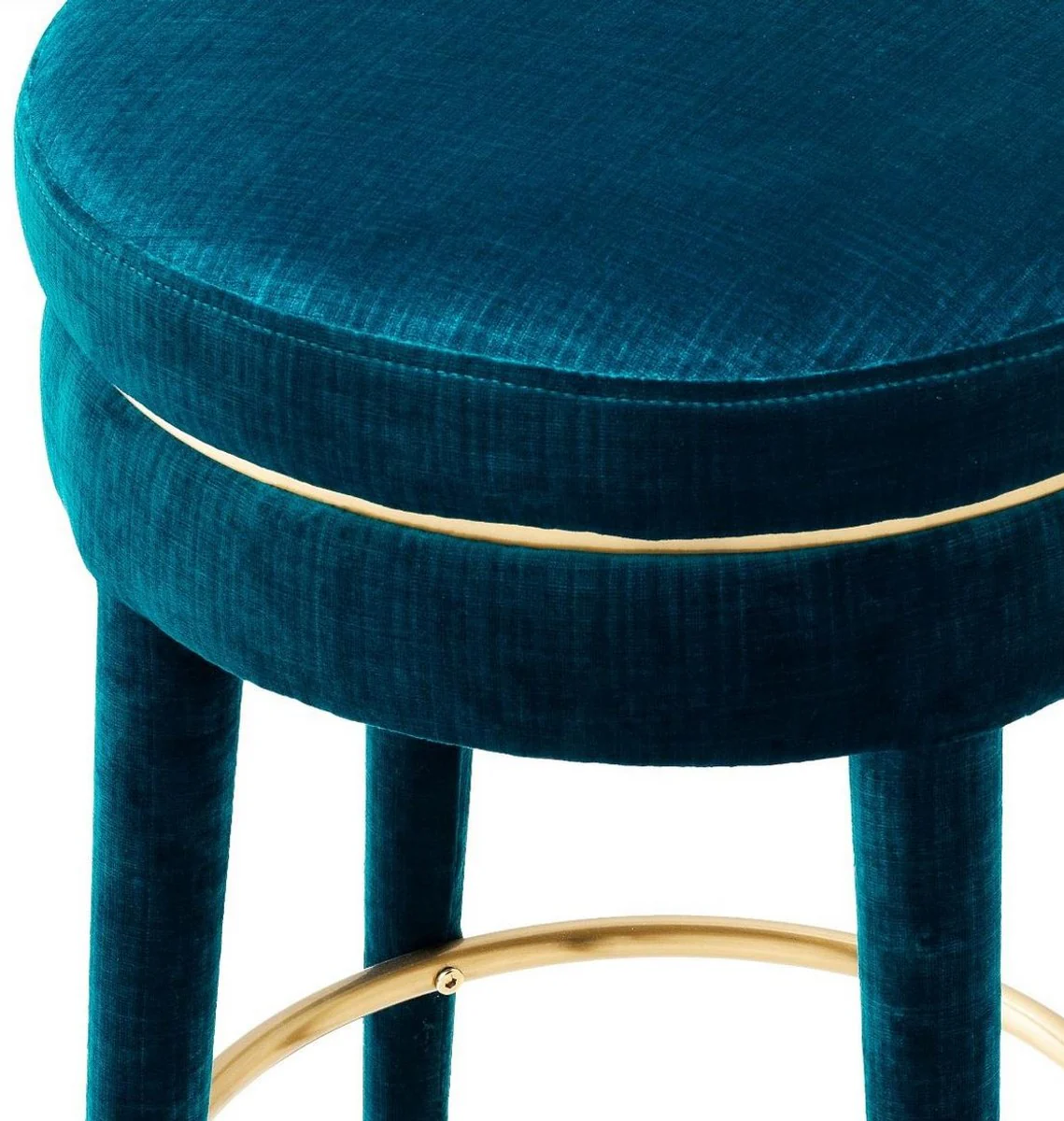 Luxury bar stool blue / brass Ø 41 x H. 68 cm - Round velvet stool - Luxury furniture