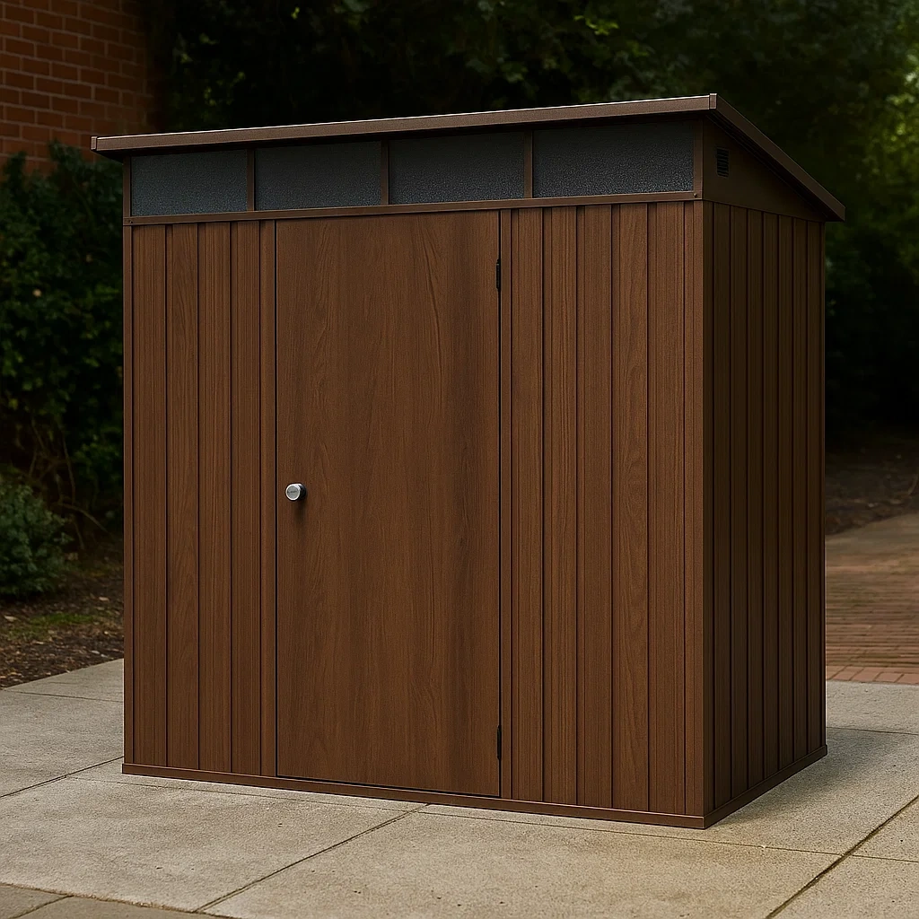 Rechteckiges Gartenhaus aus Kunstharz in Holzoptik mit Schrägdach, freistehend, 180 x 110 x 200 cm, zur Aufbewahrung im Freien - Li0COfyeBsT2