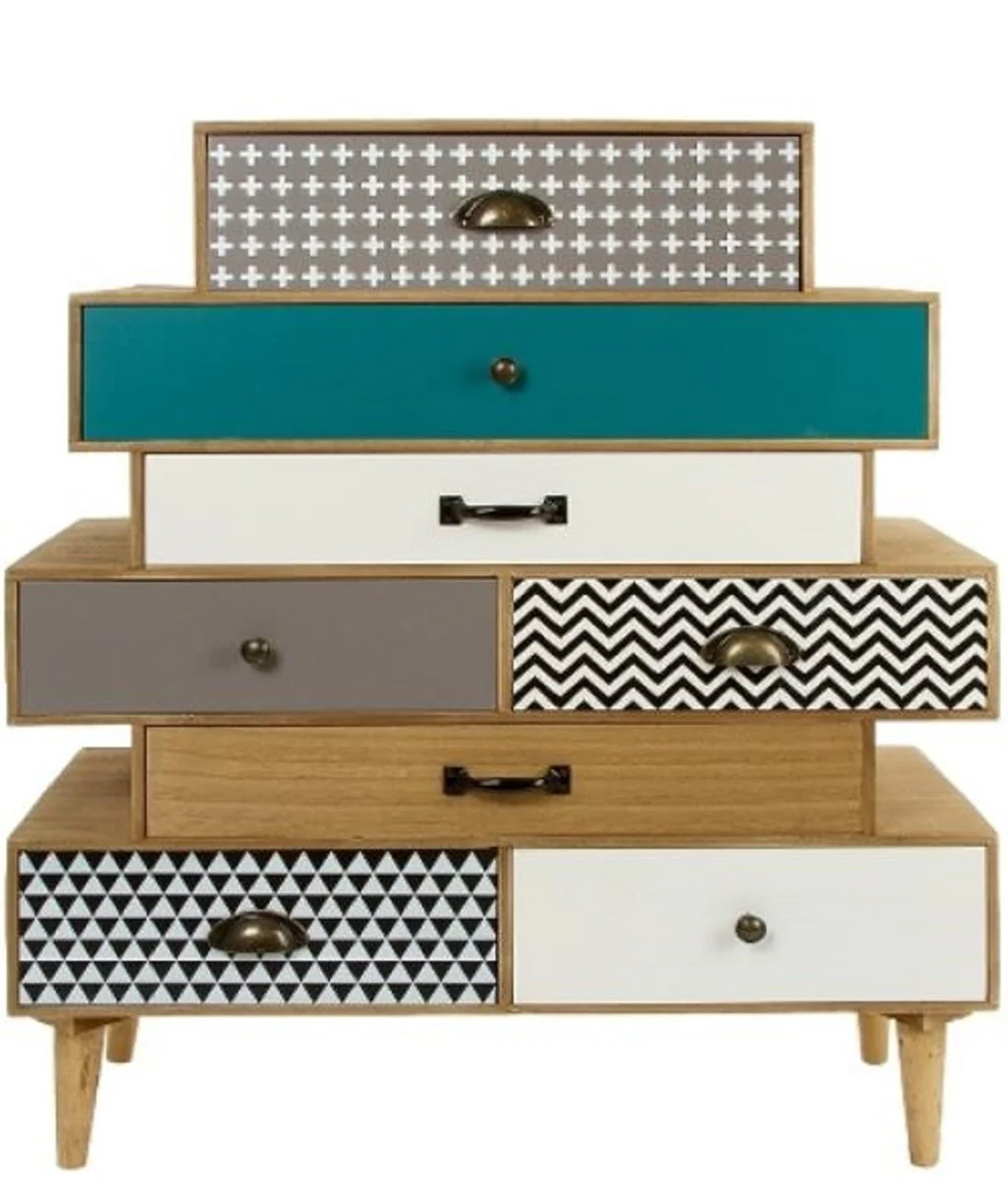 Luxury chest of drawers with 8 drawers light brown / multicolored 94 x 34 x H. 84 cm - chest of drawers in 70s design