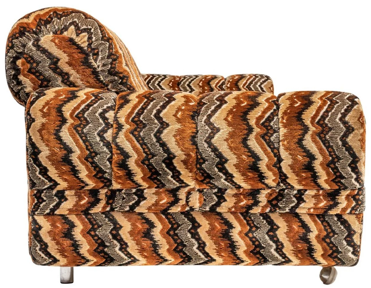 Luxury 70s design sofa beige / brown / black 228 x 93 x H. 70 cm - Retro living room sofa with wheels - 70s design living room furniture