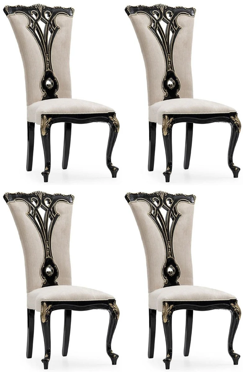 Luxury Baroque Dining Room Chair Set of 4 Cream / Black / Gold - Magnificent Baroque Style Kitchen Chairs - Luxury Dining Room Furniture in Baroque Style - Baroque Dining Room Furniture - Baroque Style Furniture