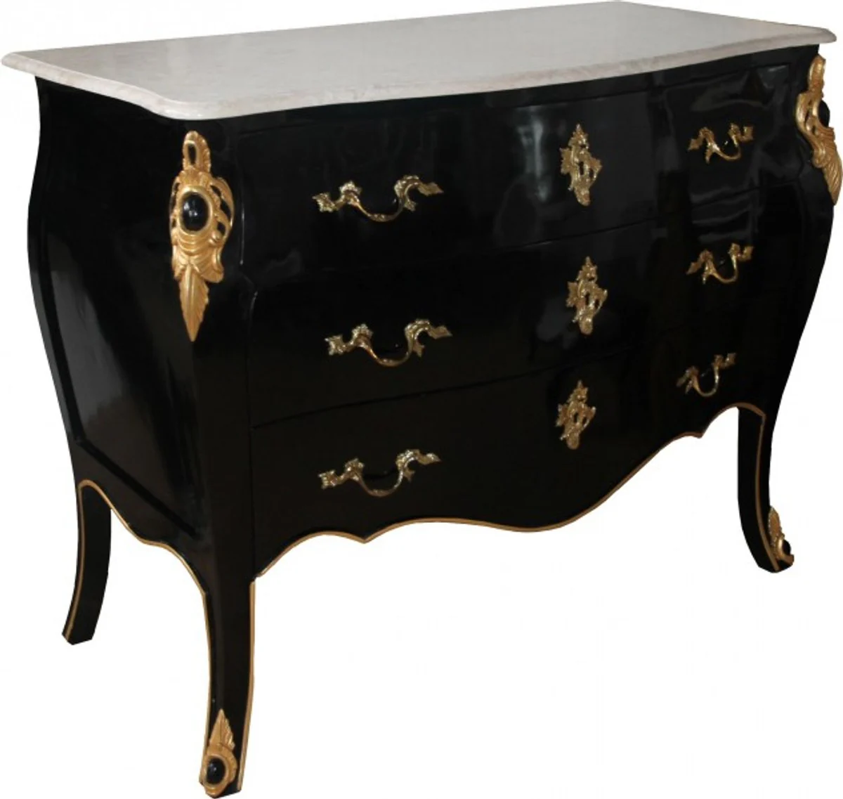 Baroque luxury chest of drawers black / gold / white 110 cm - Baroque furniture