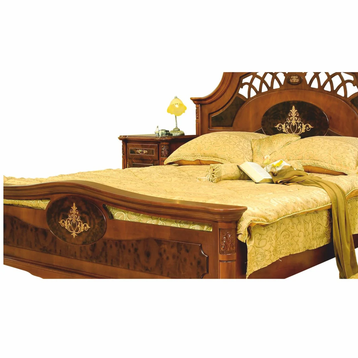 Luxury Baroque Solid Wood Double Bed Brown / Dark Brown - Baroque Bedroom Furniture