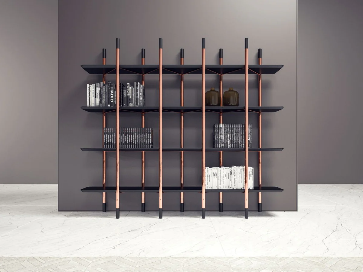 Luxury shelf cabinet matt black / copper 300 x 46 x H. 210 cm - bookcase - living room cabinet - office cabinet - living room furniture - office furniture - luxury furniture