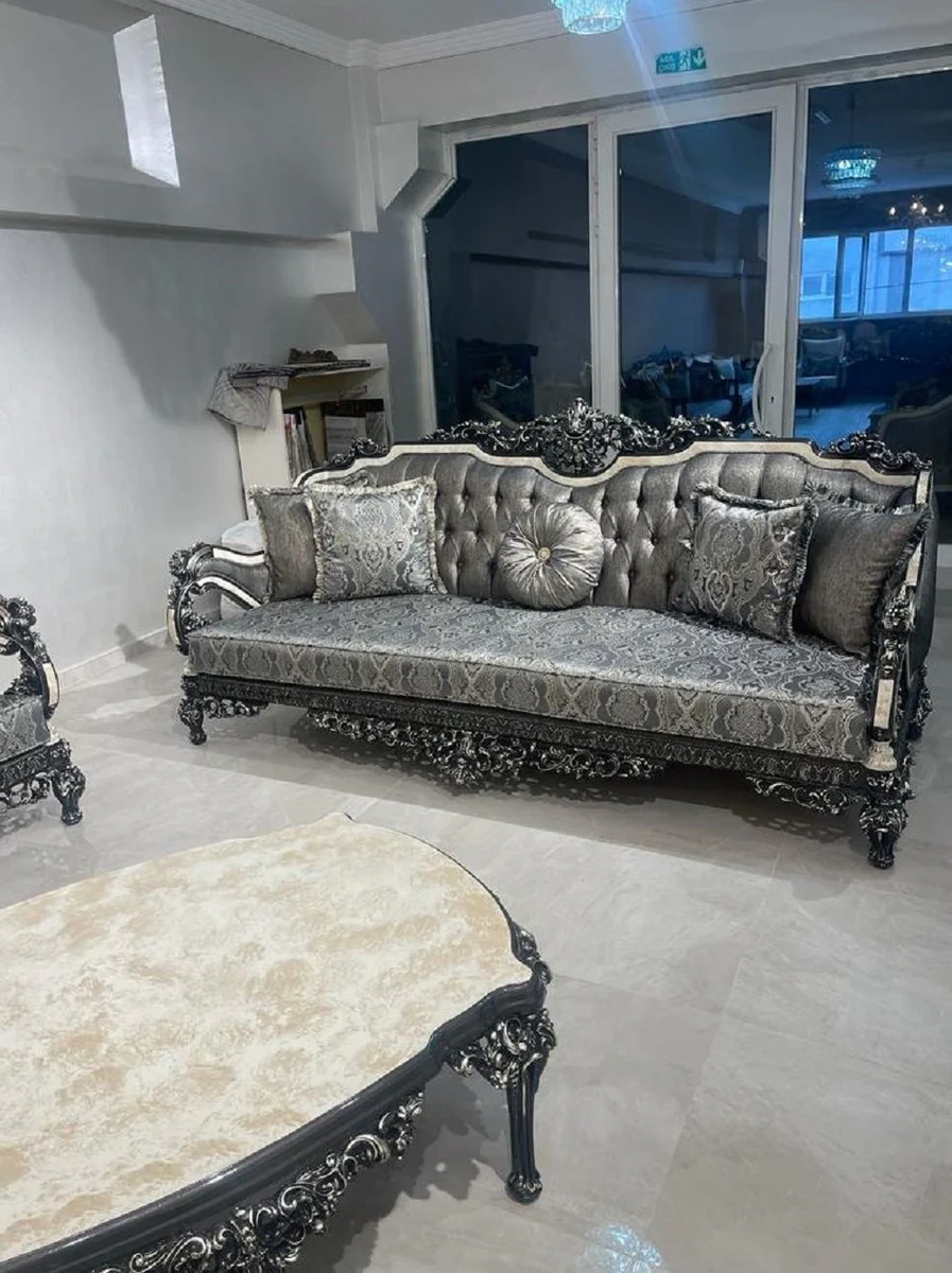 Luxury Baroque Sofa Silver / White / Black / Gold - Magnificent Living Room Sofa - Baroque Style Living Room Furniture - Luxury Furniture in Baroque Style - Noble & Magnificent