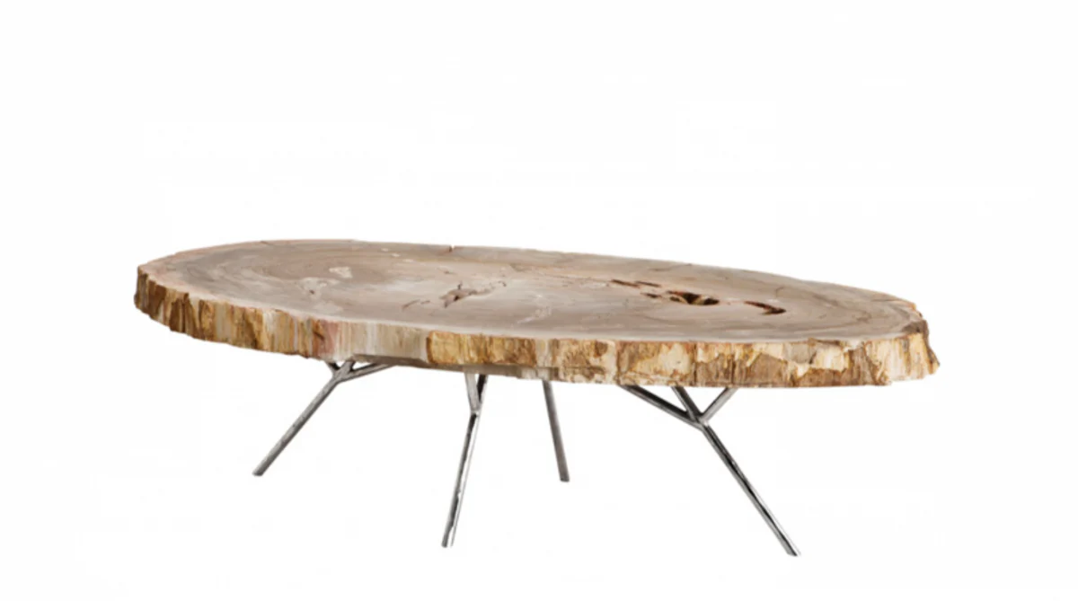 Luxury Art Deco Designer Coffee Table in Petrified Wood - Living Room Salon Table - Limited Edition