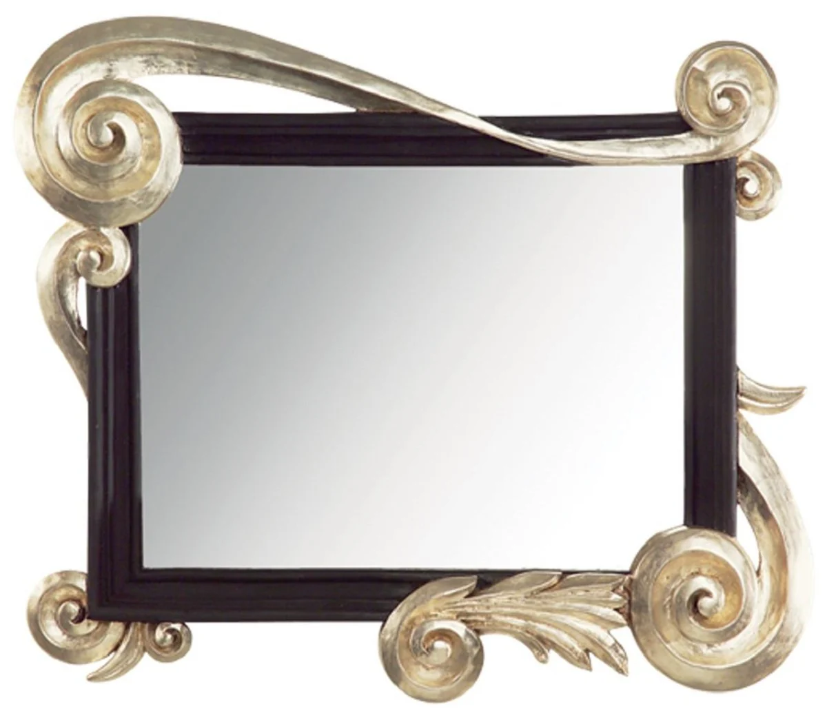 Luxury Baroque Mirror Silver / Black - Handcrafted Solid Wood Wall Mirror in Baroque Style - Baroque Furniture - Luxury Quality - Made in Italy
