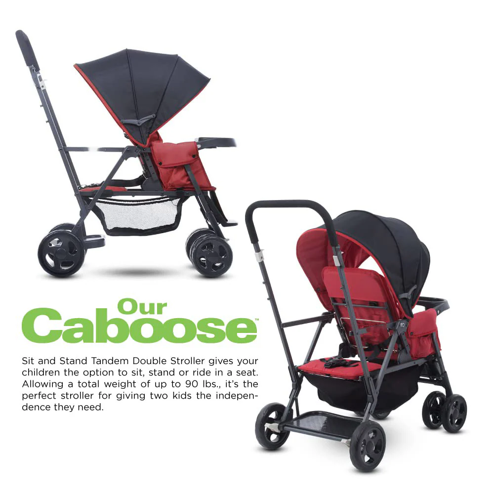 Caboose Sitz- und Stand-Doppelkinderwagen mit Rücksitzbank und Stehplattform, 3-Wege-Liegesitzen, optionalem Rücksitz und universellem Autositzadapter (schwarz)