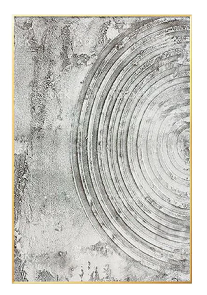 Luxury designer oil painting gray / gold 80 x 9 x H. 120 cm - hand-painted painting with metal frame - luxury wall decoration - designer wall decoration - decorative accessories - luxury quality