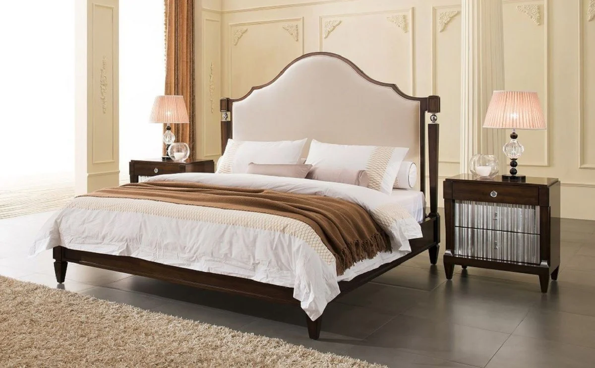 Neoclassical luxury nightstand dark brown / silver 66.5 x 46.5 x H. 70 cm - Elegant solid wood bedside table with 3 drawers - Bedroom furniture in neoclassical style