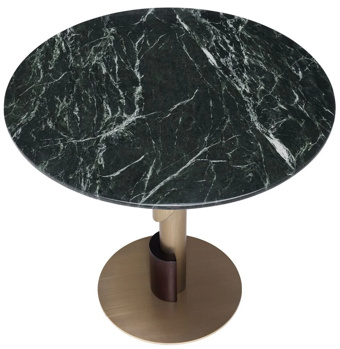 Luxury dining table green / brass / dark brown Ø 85 x H. 76 cm - Round dining room table with marble top - Dining room furniture - Luxury quality